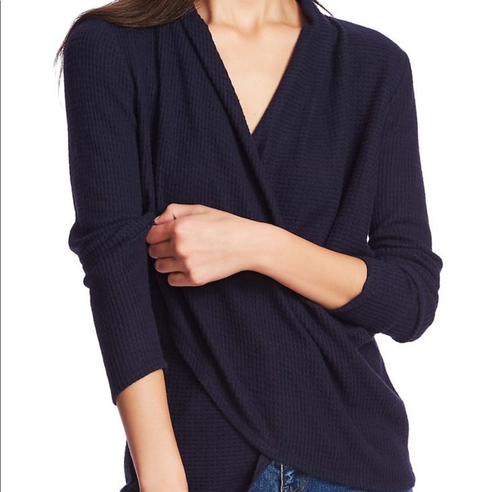 1.STATE Cozy Knit Top Waffle Material Cross-front V-neck